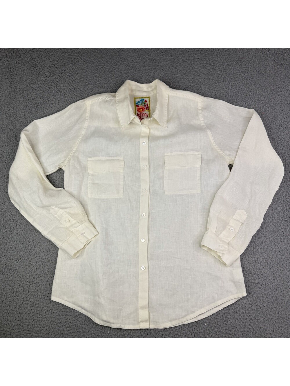 Johnny Was 100% Linen Top Long Sleeve Shirt Womens Small Ivory Button Up Boho